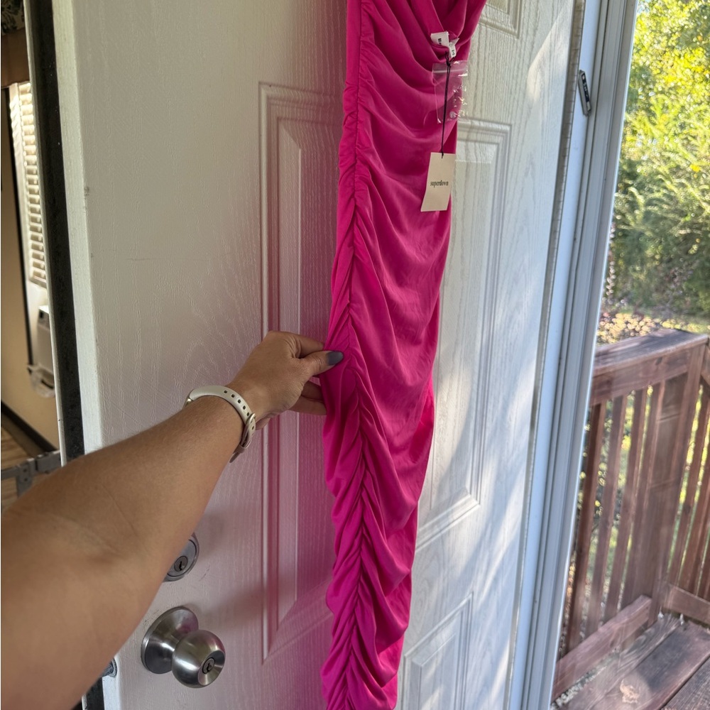 2 for $15 sale: nwt superdown Mallory halter hot pink ruched bodycon midi dress - Picture 5 of 7